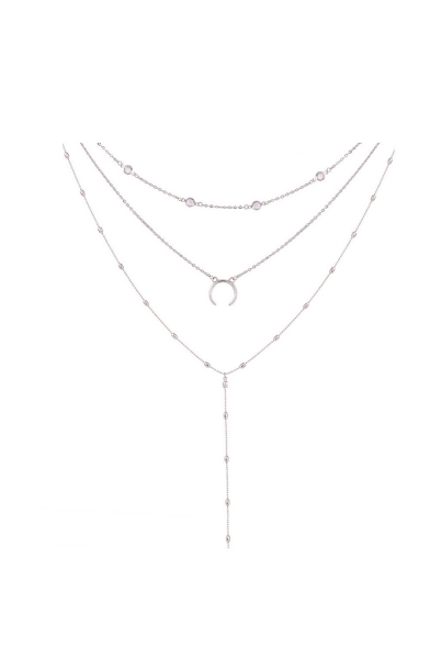 Diamante Moon Pattern Tiered Necklace