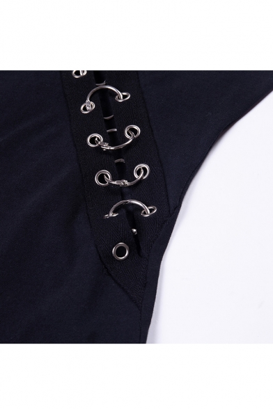 Mock Neck Long Sleeve Plain Metal Button Detail Slim Bodysuit