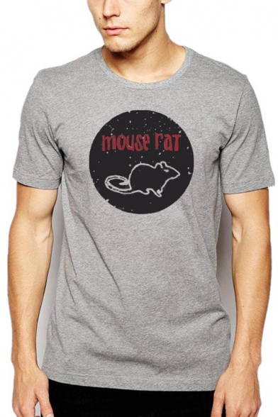 Summer Cartoon Mouse Rat Letter Pattern Crewneck Short Sleeve Basic Casual T-Shirt