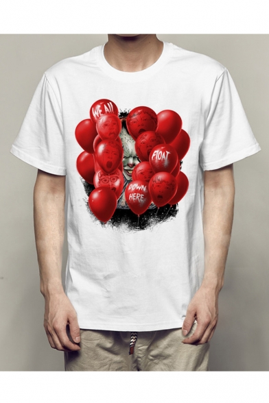 Balloon Clown Print Round Neck Short Sleeve T-Shirt