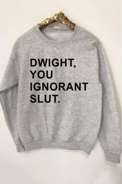 

DWIGHT YOU Letter Print Round Neck Long Sleeve Sweatshirt, LC488849