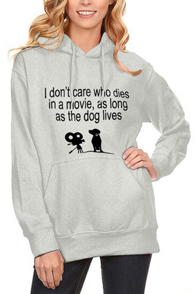 I DON'T CARE WHO DIES Letter Dog Print Long Sleeve Casual Hoodie
