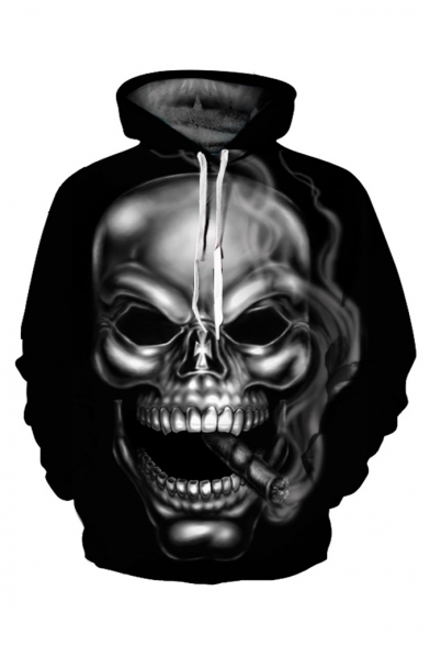 Smoke Skull Pattern Long Sleeve Casual Hoodie