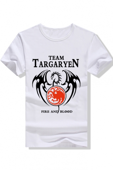 TEAM Letter Dragon Print Round Neck Short Sleeve T-Shirt