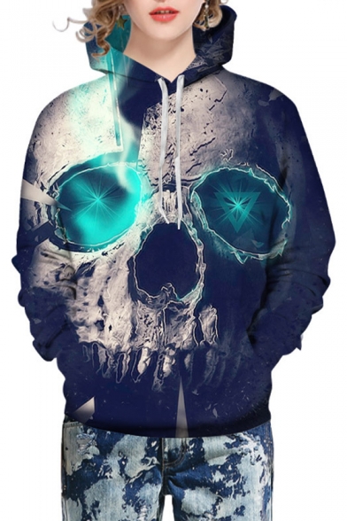 3D Geometric Skull Print Long Sleeve Causal Hoodie