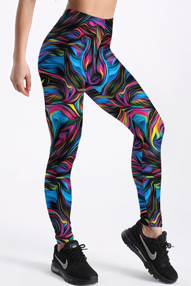 Colorful Pattern Elastic Waist Skinny Yoga Leggings