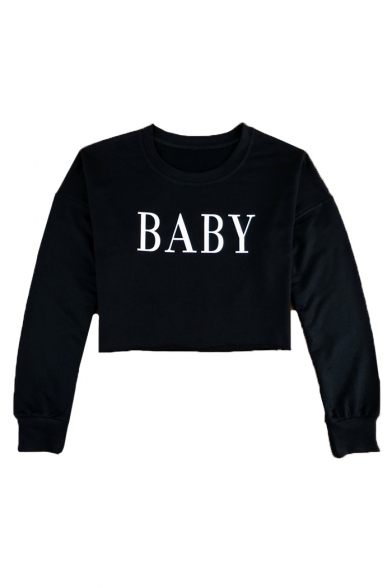 Fashion BABY Letter Round Neck Long Sleeve Cropped Sweatshirt