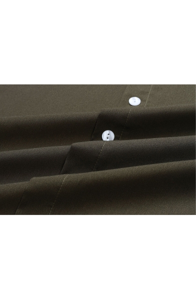 Lapel Collar Long Sleeve Plain Split Side Button Front Maxi Shirt Dress