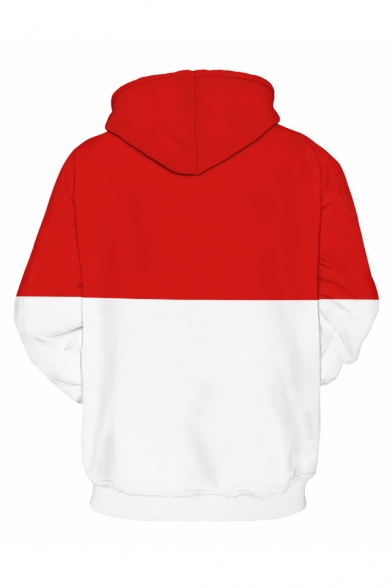 Red and White Color Block Letter Printed Leisure Casual Hoodie