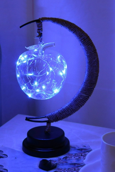 Apple Shape Lamp Pendant Blue Light Battery Powered Moon Rattan Desktop Night Light