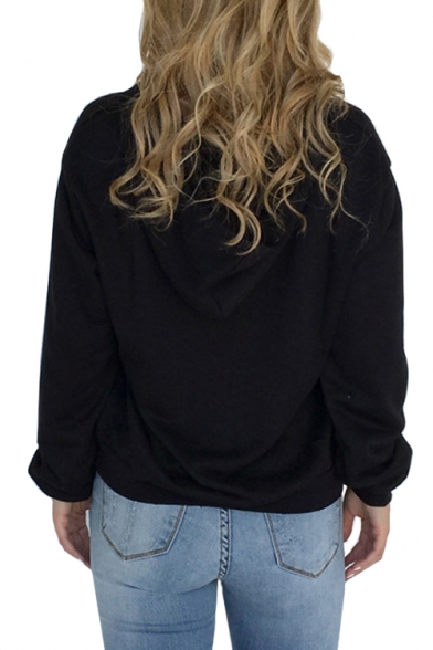 Eyelet Detail Hollow Out Front Long Sleeve Plain Hoodie