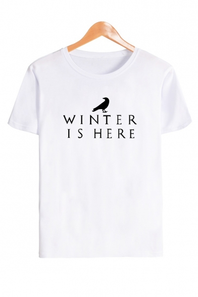 Fashion WINTER IS HERE Letter Printed Short Sleeve Round Neck Leisure T-Shirt