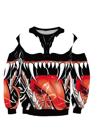 Hot Fashion 3D Monster Mouth Printed Crewneck Long Sleeve Red Sweatshirt