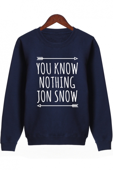 YOU KNOW NOTHING Letter Arrow Print Round Neck Long Sleeve Sweatshirt