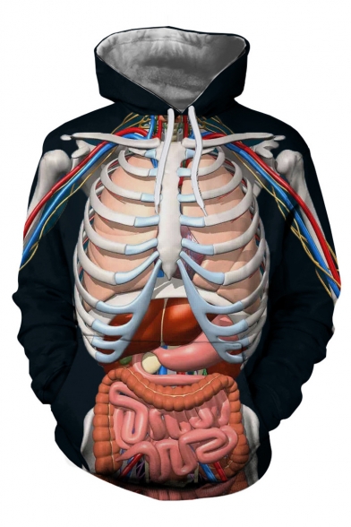 3D Skeleton Organ Printed Long Sleeve Casual Hoodie