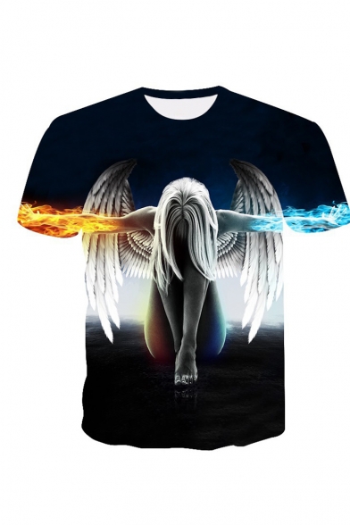 Angel Fire Print Round Neck Short Sleeve T-Shirt