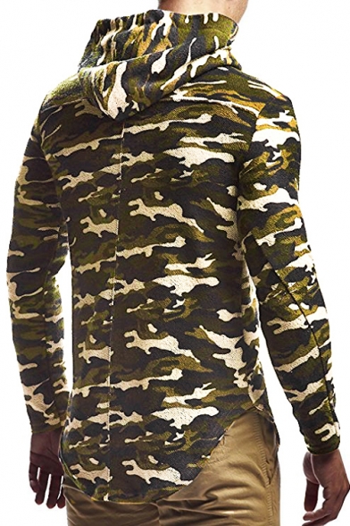 Camouflage Pattern Drawstring Hood Long Sleeve Slim Hoodie