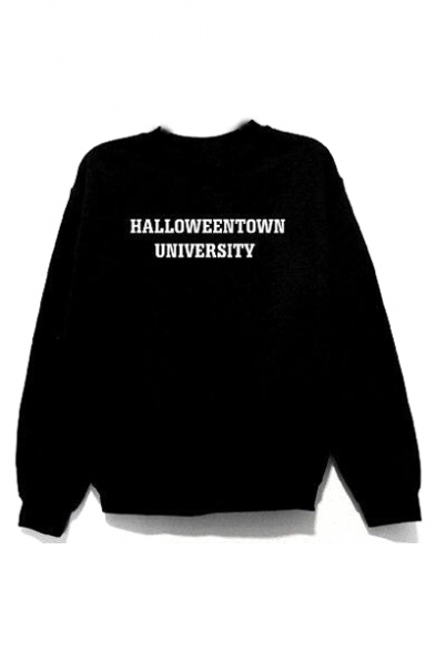 HALLOWEEN TOWN Letter Print Round Neck Long Sleeve Sweatshirt