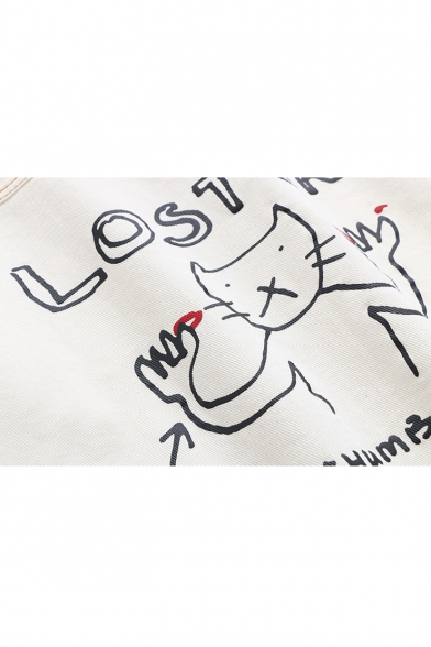 Graffiti Cat Letter Print Lapel Collar Long Sleeve Button Front Jacket