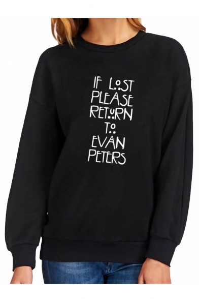IF LOST Letter Print Round Neck Long Sleeve Sweatshirt