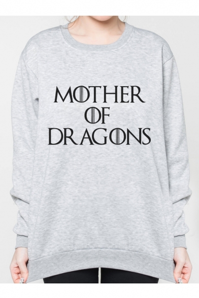 MOTHER OF DRAGONS Letter Print Round Neck Long Sleeve Sweatshirt