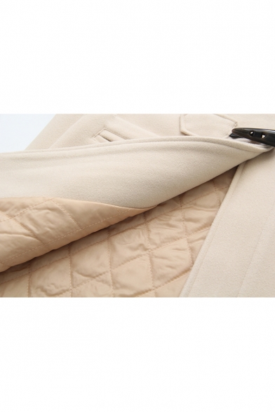 Plain Long Sleeve Hooded Duffle Coat with Throat Guard