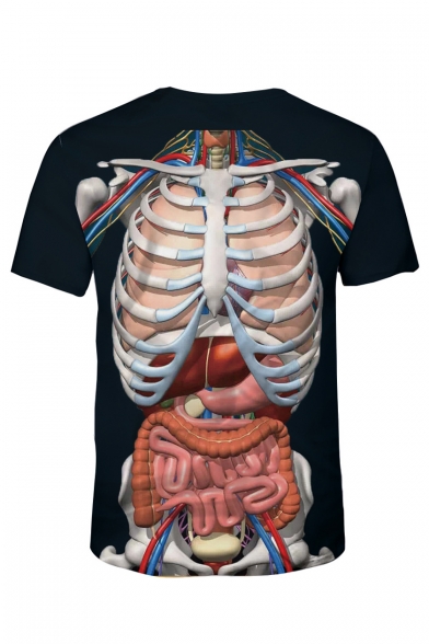 Skeleton Organ Print Round Neck Short Sleeve T-Shirt