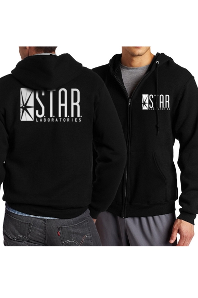STAR Letter Graphic Print Zip Up Long Sleeve Hoodie with Pockets