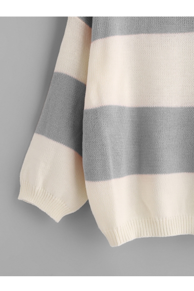 Stylish Round Neck Long Sleeve Color Block Leisure Sweater