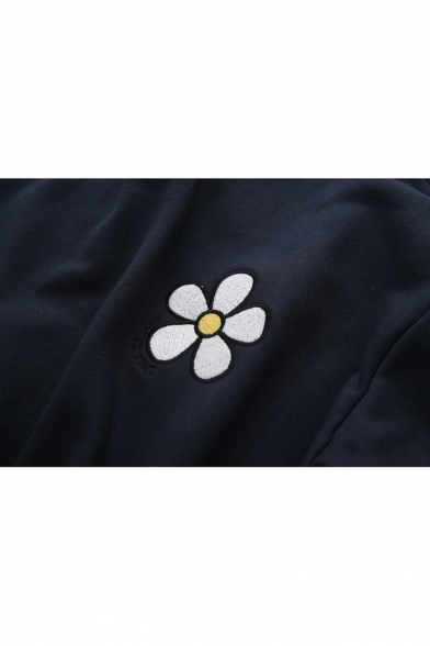 Color Block Floral Embroidered Round Neck Long Sleeve Sweatshirt