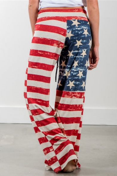 Drawstring Waist American Flag Print Loose Soft Pants