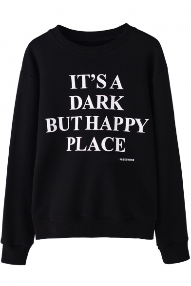 

IT' A DARK Letter Print Round Neck Long Sleeve Pullover Sweatshirt, LC489538, Black;gray