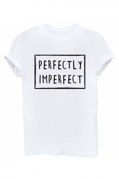 PERFECTLY Letter Print Round Neck Short Sleeve T-Shirt