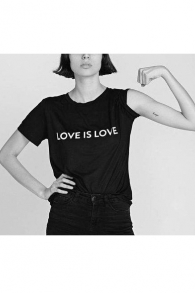 LOVE IS LOVE Letter Print Round Neck Short Sleeve T-Shirt