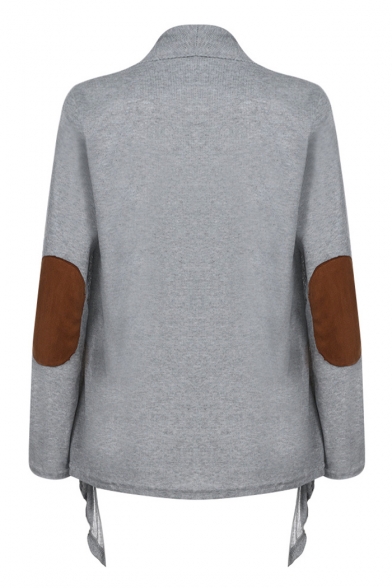 Contrast Elbow Patch V Neck Long Sleeve Asymmetric Hem Sweater