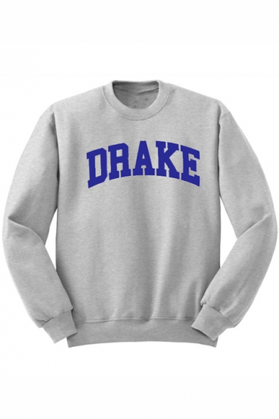 DRAKE Letter Print Round Neck Long Sleeve Pullover Sweatshirt