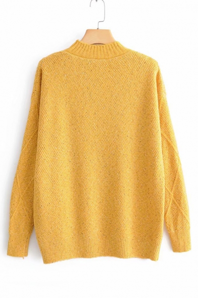 Mock Neck Long Sleeve Plain Pullover Sweater
