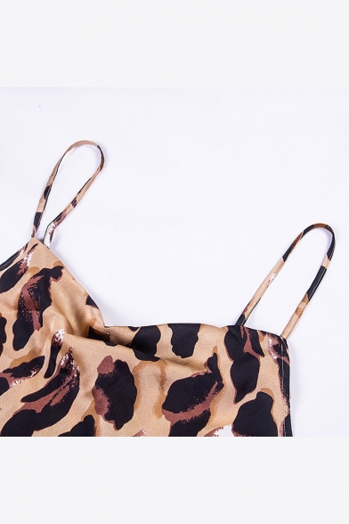 Sexy Leopard Print Spaghetti Straps Sleeveless Mini Cami Dress