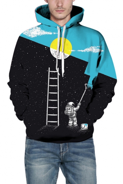 

Color Block Drawing Astronaut Print Long Sleeve Casual Hoodie, LC489362