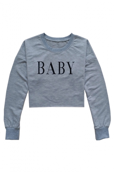 Fashion BABY Letter Round Neck Long Sleeve Cropped Sweatshirt