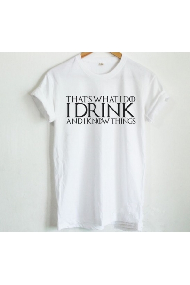 I DRINK Letter Print Round Neck Short Sleeve T-Shirt