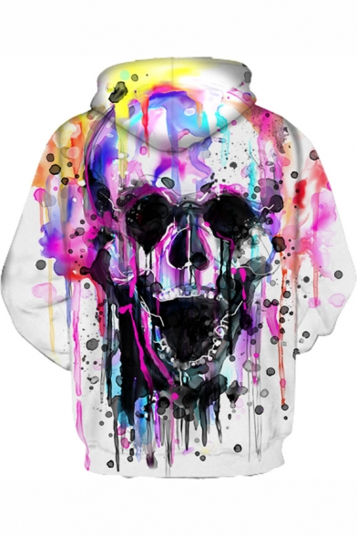 Paint Splatter Skull Print Long Sleeve Loose Hoodie