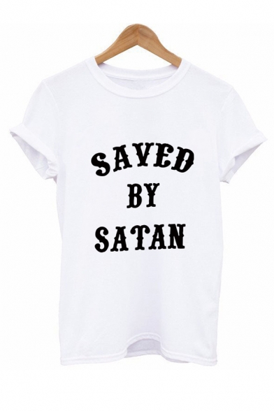 SAVED BY SATAN Letter Round Neck Short Sleeve Tee