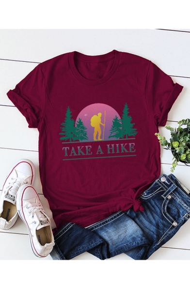 TAKE A HIKE Letter Character Print Round Neck Short Sleeve T-Shirt