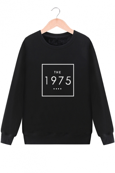 THE 1975 Letter Print Round Neck Long Sleeve Pullover Sweatshirt