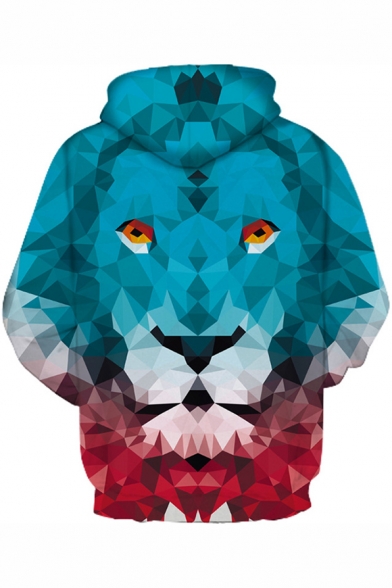 Unisex Geometric Lion Print Long Sleeve Casual Hoodie