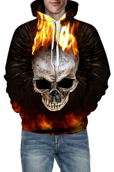 

3D Fire Skull Pattern Long Sleeve Unisex Hoodie, LC487679