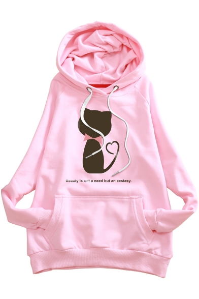 Cat BEAUTY IS NOT AS NEED Letter Print Long Sleeve Casual Hoodie