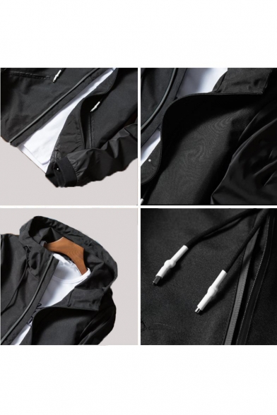 Cool Windproof Long Sleeve Zip Placket Hooded Jacket
