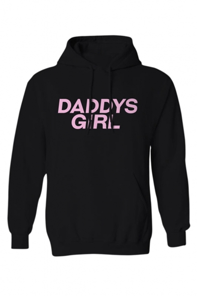 

DADDYS GIRL Letter Print Long Sleeve Unisex Hoodie, Black;white